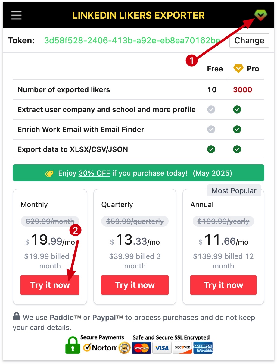 LinkedIn Likers Exporter chrome extension subscribe pro